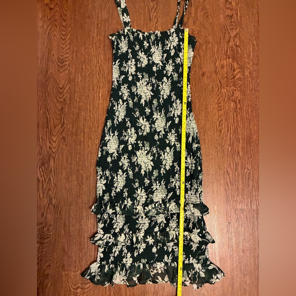 Abercrombie & Fitch Green Floral Ruffle Tie Strap Midi Dress - Size M - Picture 13 of 13